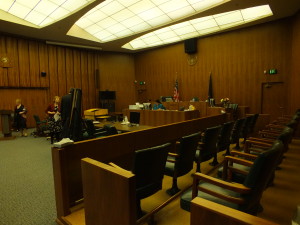 View from near jury box of the courtroom that is part of the Robert Boochever U.S. Courthouse. (Photo by Matt Miller/KTOO)
