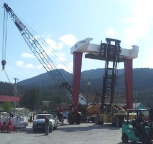 Wrangell's new 300-ton boat lift was assembled on site in May. (Renee Claggart/KSTK)