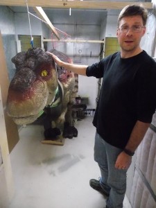 UA Museum of the North head of production Roger Topp and “Snaps.” (Photo by Dan Bross/KUAC)