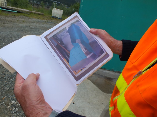 Photograph of concept model of Nimbus shows a blue color. (Photo by Matt Miller/KTOO)