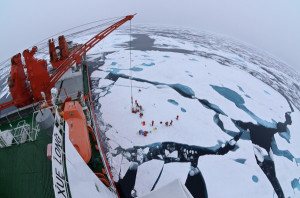 Drift ice camp in the middle of the Arctic Ocean as seen from the deck of icebreaker XueLong, July 2010. (Photo by Timo Palo via Wikimedia Commons)